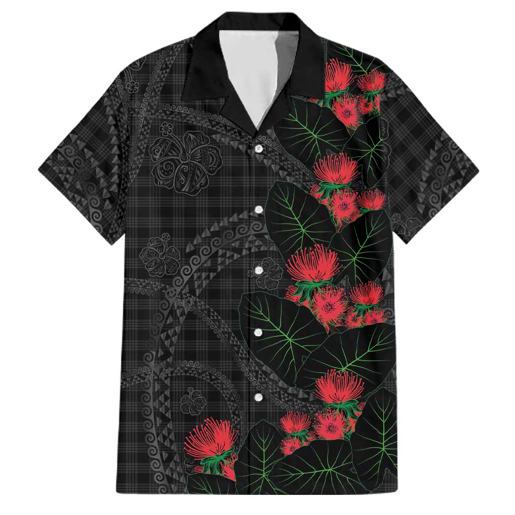Hawaiian Kakau Art Family Matching Short Sleeve Bodycon Dress and Hawaiian Shirt Taro Leaves with Ohia Lehua and Pakala Pattern - Polynesian Pride