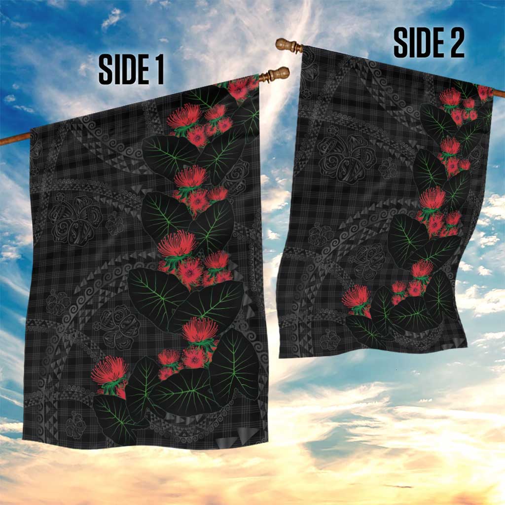 Hawaiian Kakau Art Garden Flag Taro Leaves with Ohia Lehua and Pakala Pattern LT03 - Polynesian Pride