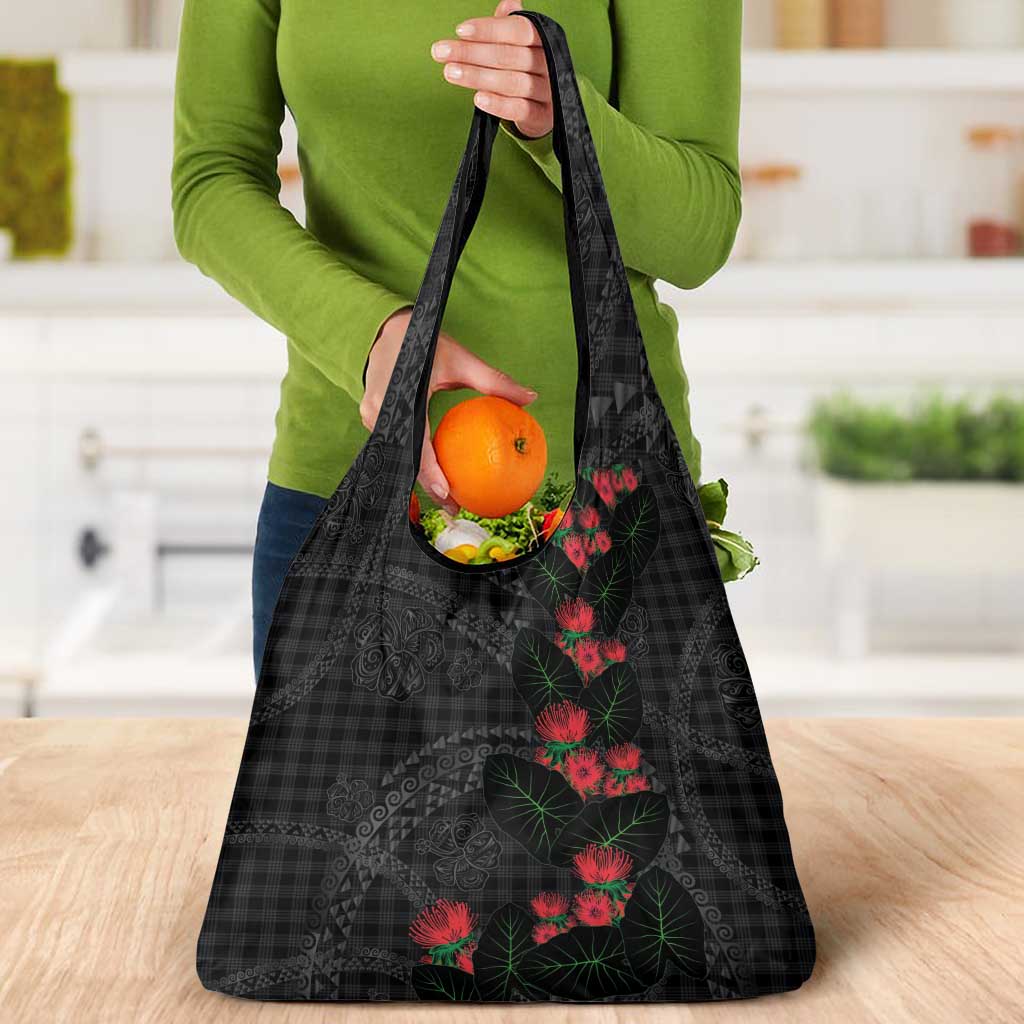 Hawaiian Kakau Art Grocery Bag Taro Leaves with Ohia Lehua and Pakala Pattern LT03 - Polynesian Pride