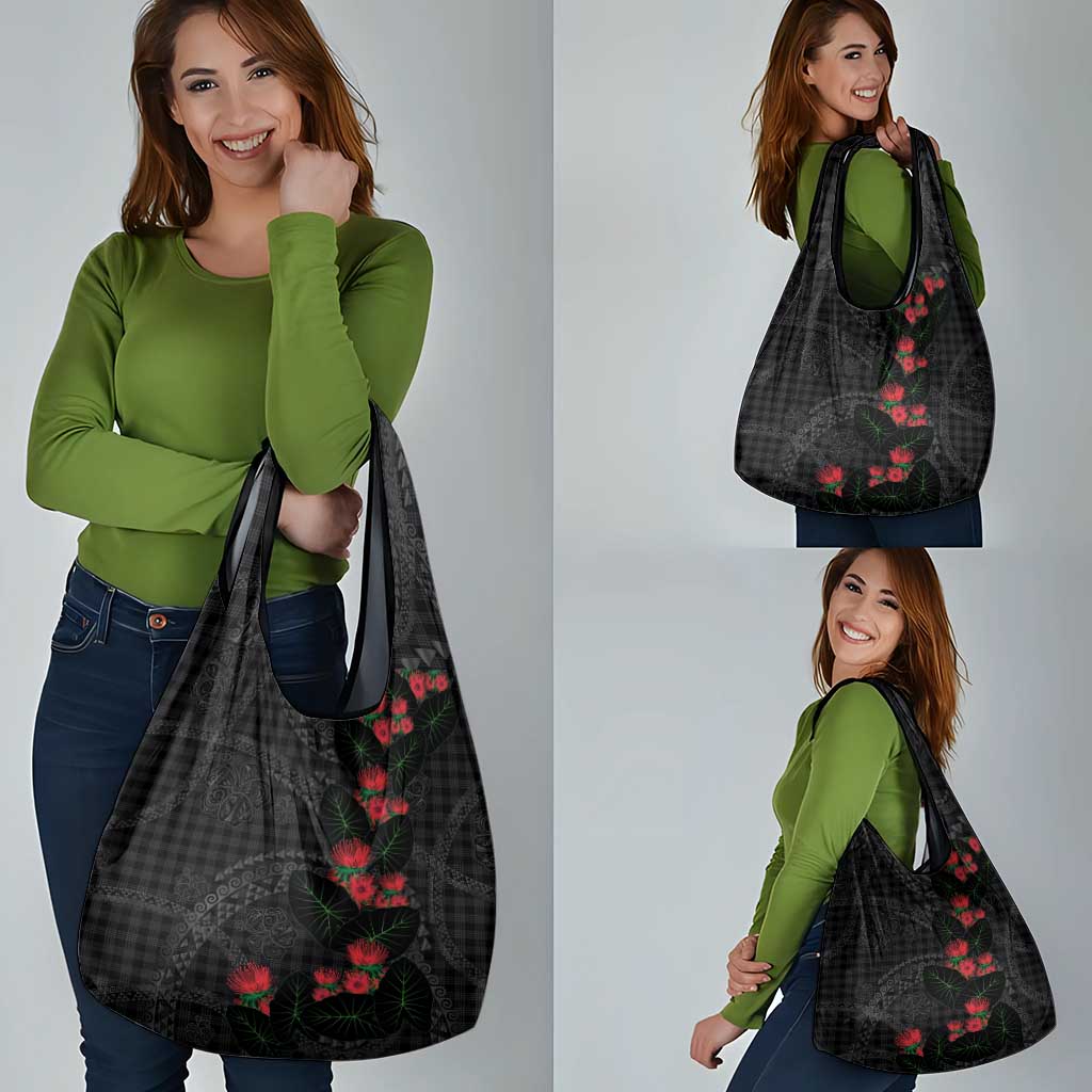 Hawaiian Kakau Art Grocery Bag Taro Leaves with Ohia Lehua and Pakala Pattern LT03 - Polynesian Pride