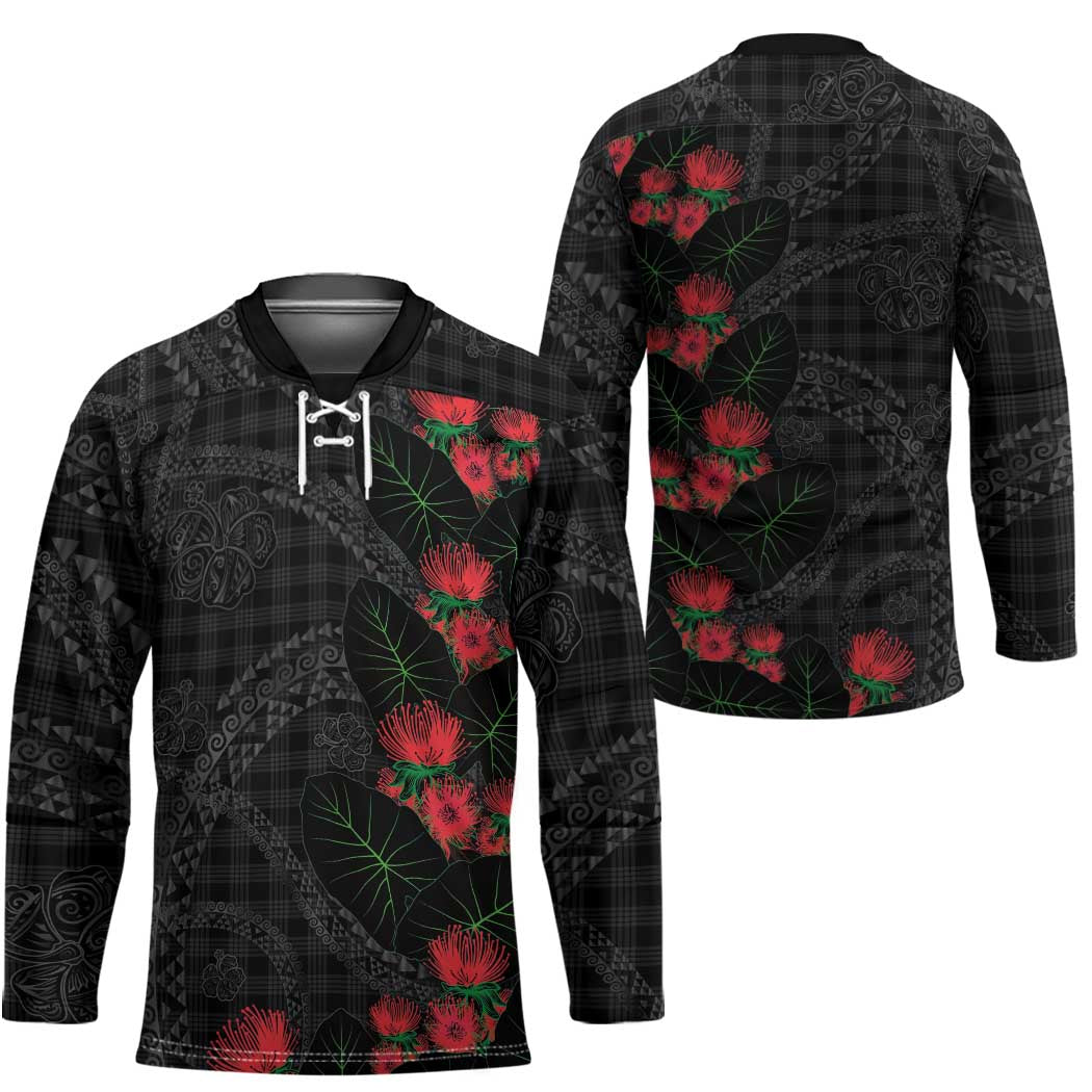 Hawaiian Kakau Art Hockey Jersey Taro Leaves with Ohia Lehua and Pakala Pattern LT03 - Polynesian Pride