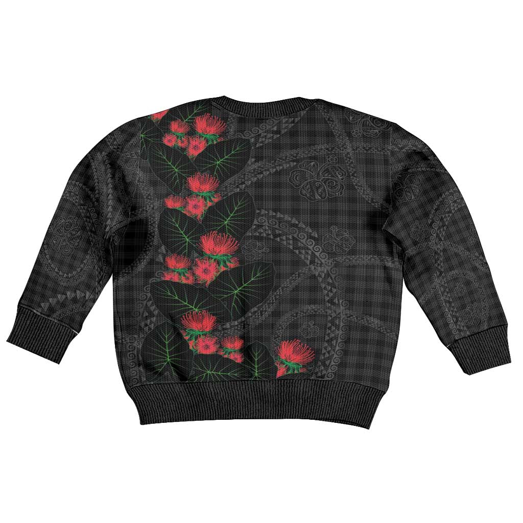 Hawaiian Kakau Art Kid Ugly Christmas Sweater Taro Leaves with Ohia Lehua and Pakala Pattern LT03 - Polynesian Pride