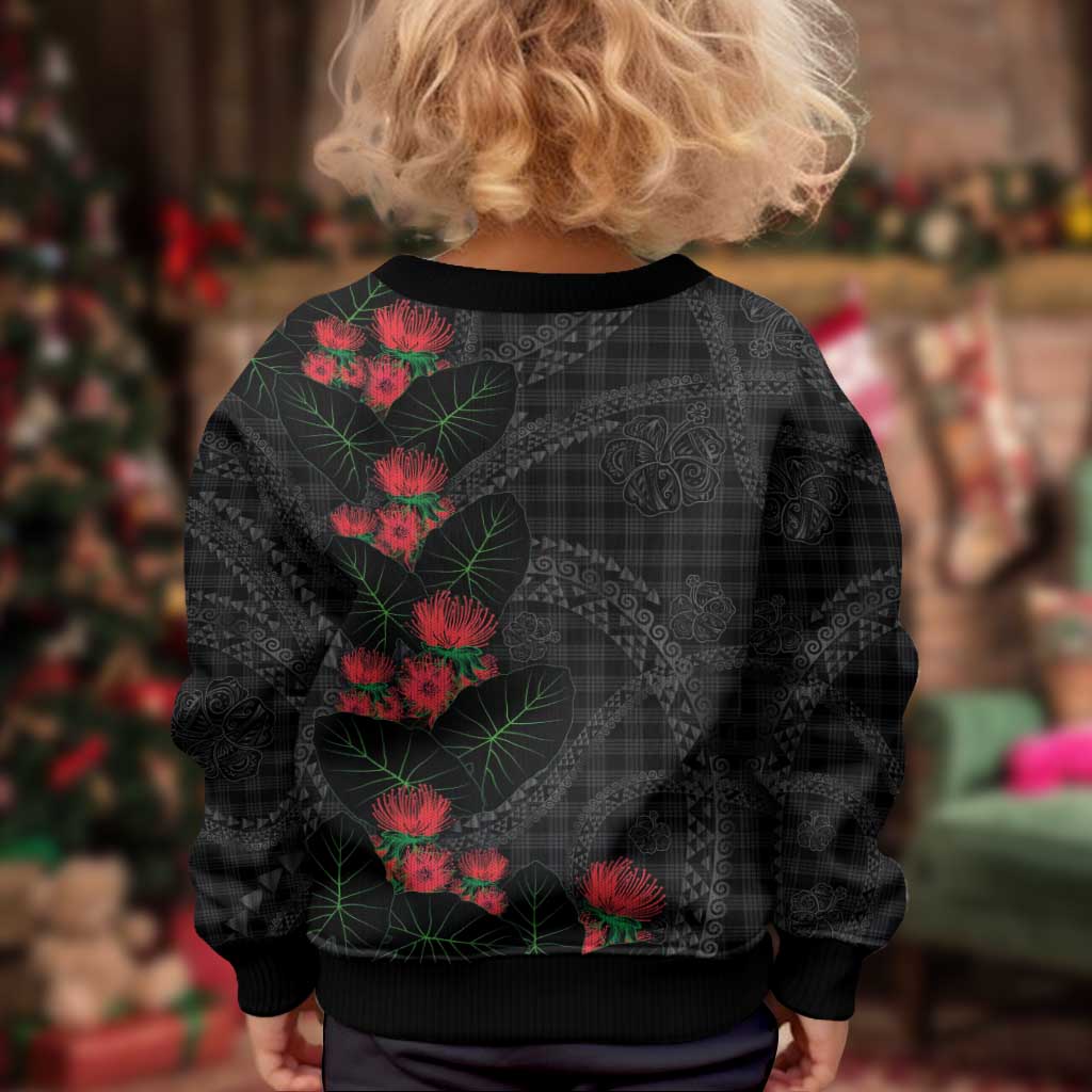 Hawaiian Kakau Art Kid Ugly Christmas Sweater Taro Leaves with Ohia Lehua and Pakala Pattern LT03 - Polynesian Pride