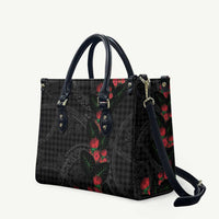 Hawaiian Kakau Art Leather Bag Taro Leaves with Ohia Lehua and Pakala Pattern - Polynesian Pride