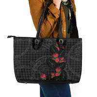 Hawaiian Kakau Art Leather Tote Bag Taro Leaves with Ohia Lehua and Pakala Pattern LT03 - Polynesian Pride