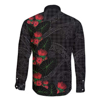 Hawaiian Kakau Art Long Sleeve Button Shirt Taro Leaves with Ohia Lehua and Pakala Pattern LT03 - Polynesian Pride