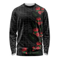 Hawaiian Kakau Art Long Sleeve Shirt Taro Leaves with Ohia Lehua and Pakala Pattern LT03 Unisex Black - Polynesian Pride