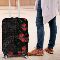 Hawaiian Kakau Art Luggage Cover Taro Leaves with Ohia Lehua and Pakala Pattern LT03 Black - Polynesian Pride