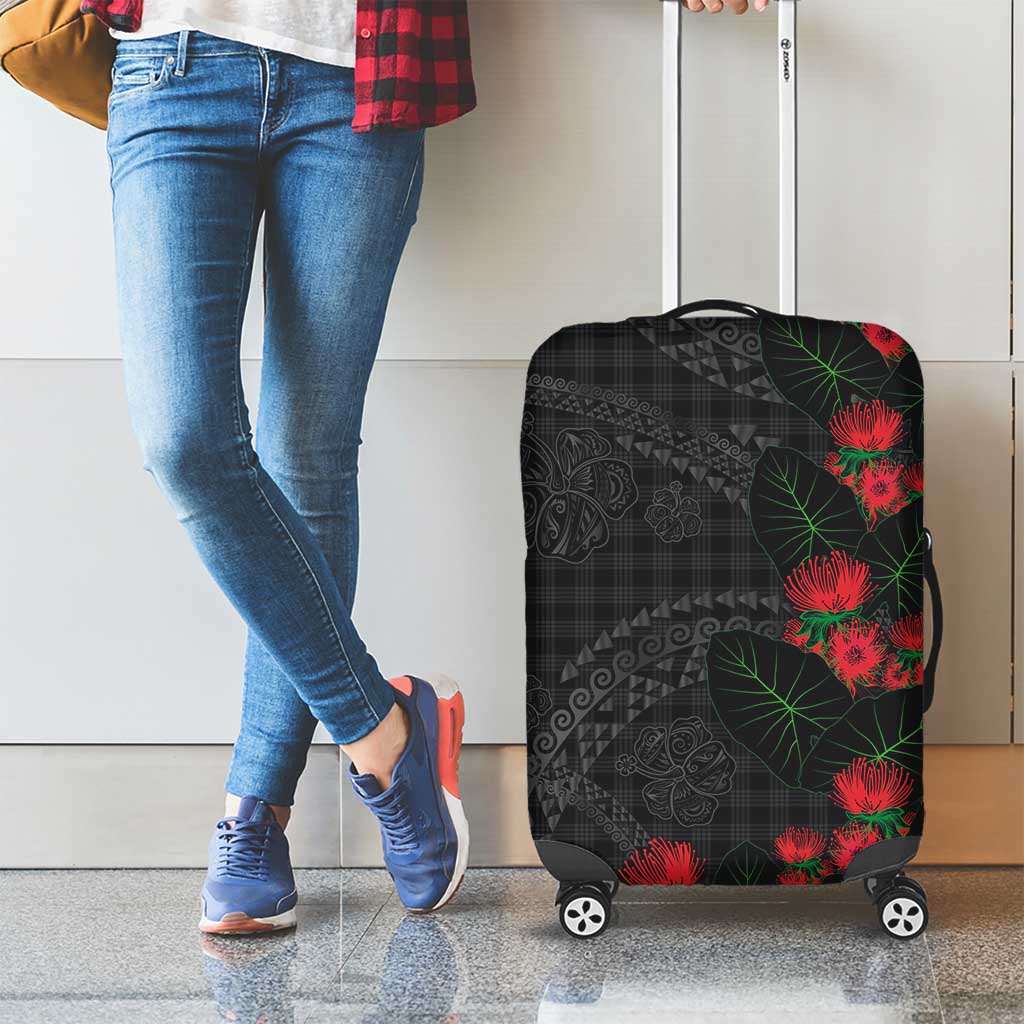 Hawaiian Kakau Art Luggage Cover Taro Leaves with Ohia Lehua and Pakala Pattern LT03 - Polynesian Pride