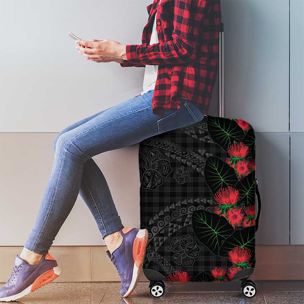 Hawaiian Kakau Art Luggage Cover Taro Leaves with Ohia Lehua and Pakala Pattern LT03 - Polynesian Pride