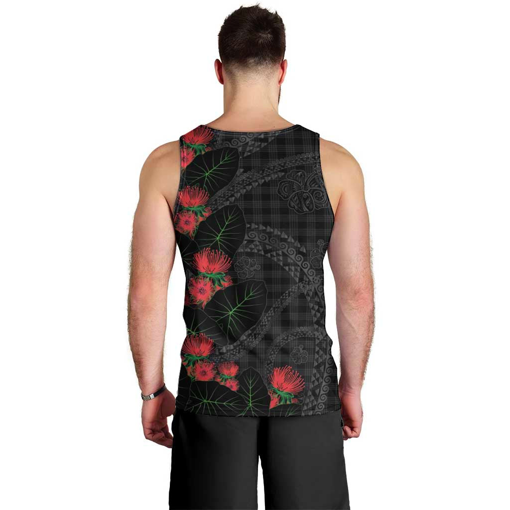 Hawaiian Kakau Art Men Tank Top Taro Leaves with Ohia Lehua and Pakala Pattern LT03 - Polynesian Pride