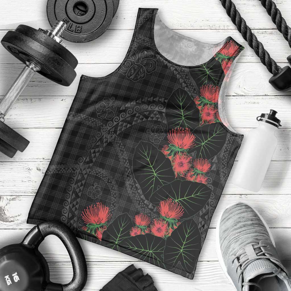 Hawaiian Kakau Art Men Tank Top Taro Leaves with Ohia Lehua and Pakala Pattern LT03 - Polynesian Pride