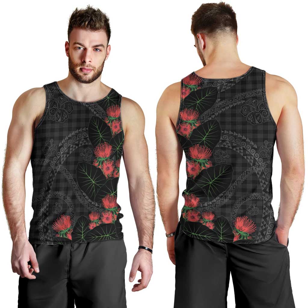 Hawaiian Kakau Art Men Tank Top Taro Leaves with Ohia Lehua and Pakala Pattern LT03 - Polynesian Pride