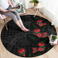 Hawaiian Kakau Art Round Carpet Taro Leaves with Ohia Lehua and Pakala Pattern LT03 - Polynesian Pride