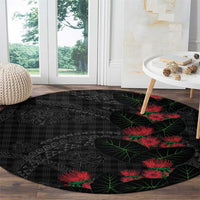 Hawaiian Kakau Art Round Carpet Taro Leaves with Ohia Lehua and Pakala Pattern LT03 - Polynesian Pride