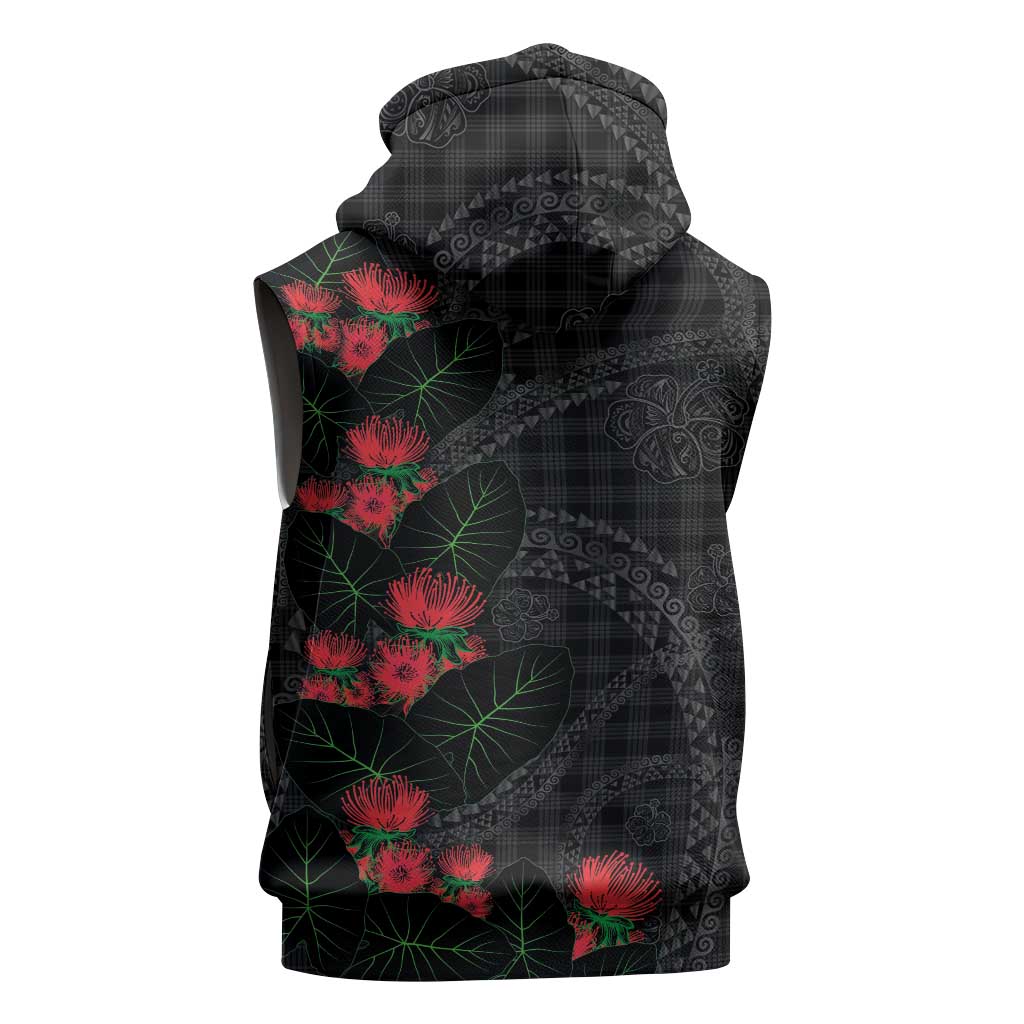 Hawaiian Kakau Art Sleeveless Hoodie Taro Leaves with Ohia Lehua and Pakala Pattern LT03 - Polynesian Pride