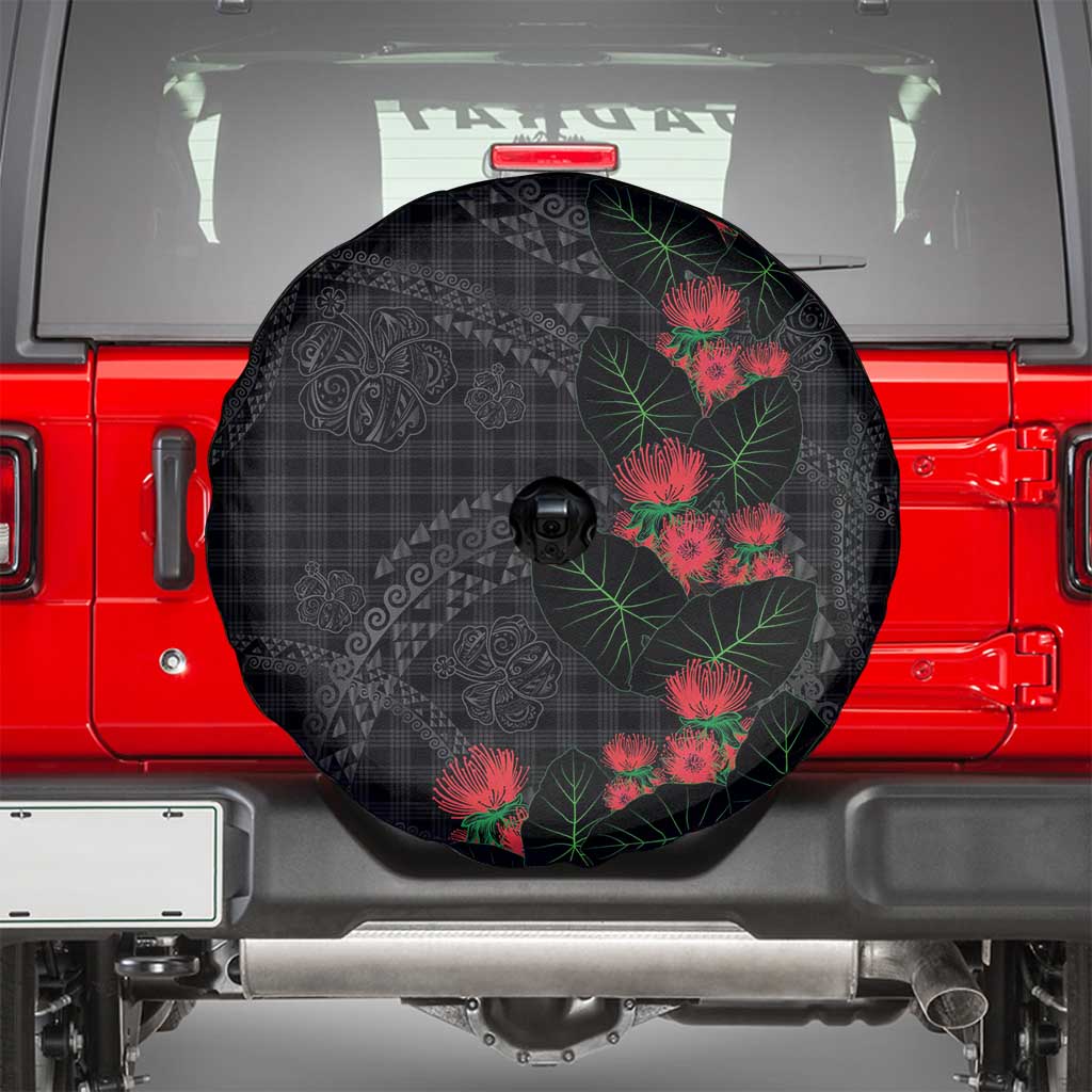 Hawaiian Kakau Art Spare Tire Cover Taro Leaves with Ohia Lehua and Pakala Pattern LT03 - Polynesian Pride