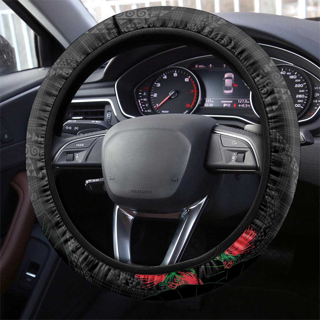 Hawaiian Kakau Art Steering Wheel Cover Taro Leaves with Ohia Lehua and Pakala Pattern LT03 - Polynesian Pride