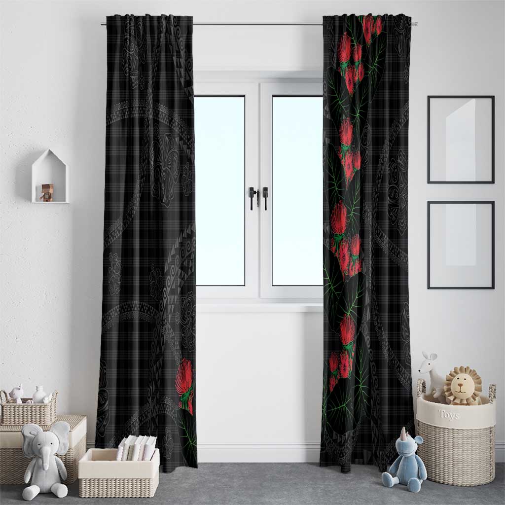Hawaiian Kakau Art Window Curtain Taro Leaves with Ohia Lehua and Pakala Pattern - Polynesian Pride