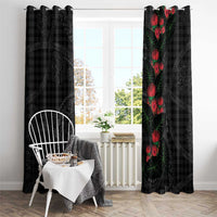 Hawaiian Kakau Art Window Curtain Taro Leaves with Ohia Lehua and Pakala Pattern - Polynesian Pride