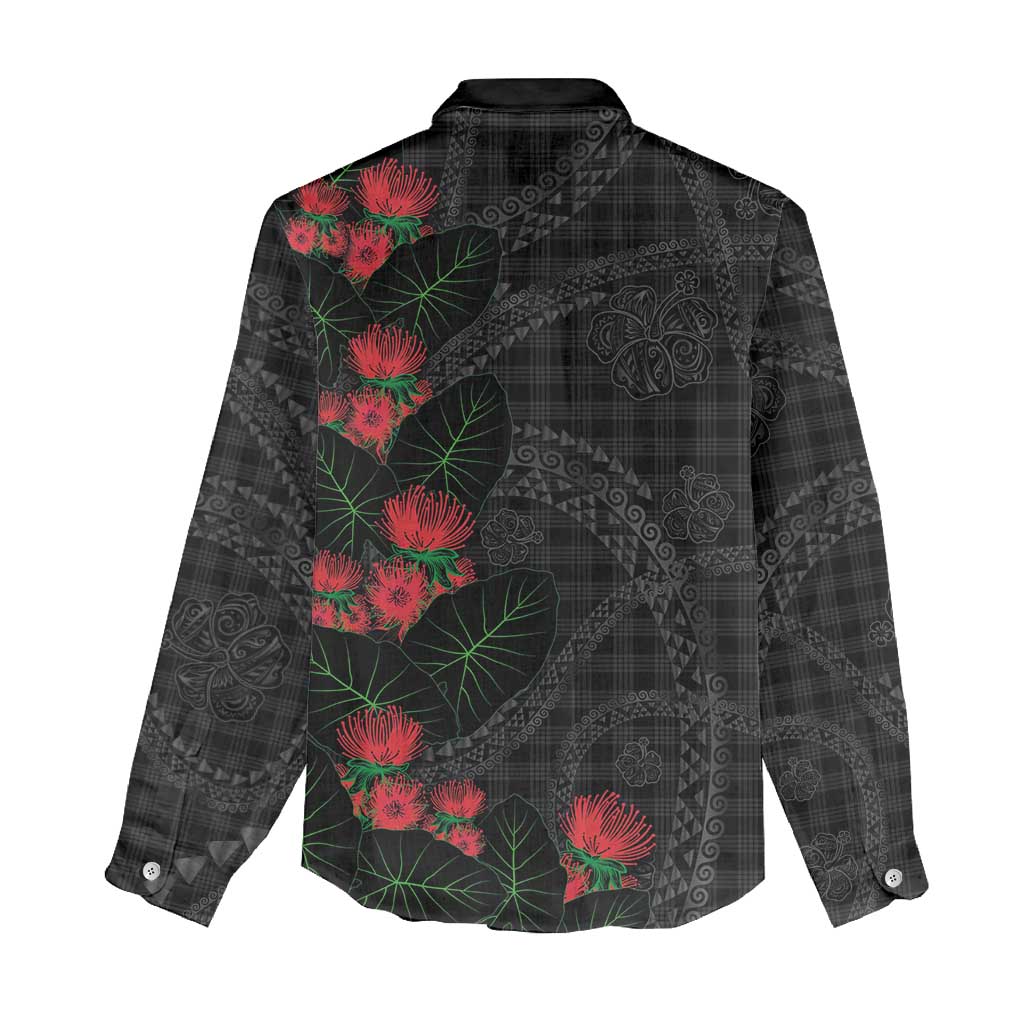 Hawaiian Kakau Art Women Casual Shirt Taro Leaves with Ohia Lehua and Pakala Pattern LT03 - Polynesian Pride