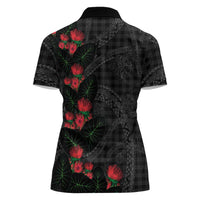 Hawaiian Kakau Art Women Polo Shirt Taro Leaves with Ohia Lehua and Pakala Pattern LT03 - Polynesian Pride