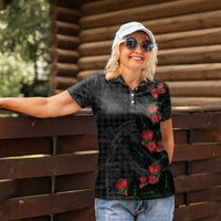 Hawaiian Kakau Art Women Polo Shirt Taro Leaves with Ohia Lehua and Pakala Pattern LT03 - Polynesian Pride
