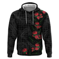Hawaiian Kakau Art Zip Hoodie Taro Leaves with Ohia Lehua and Pakala Pattern LT03 Pullover Hoodie Black - Polynesian Pride