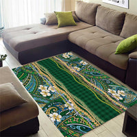 Hawaiian Art Flower Tribal with Lei Area Rug Palaka Pattern Green Color LT03 - Polynesian Pride