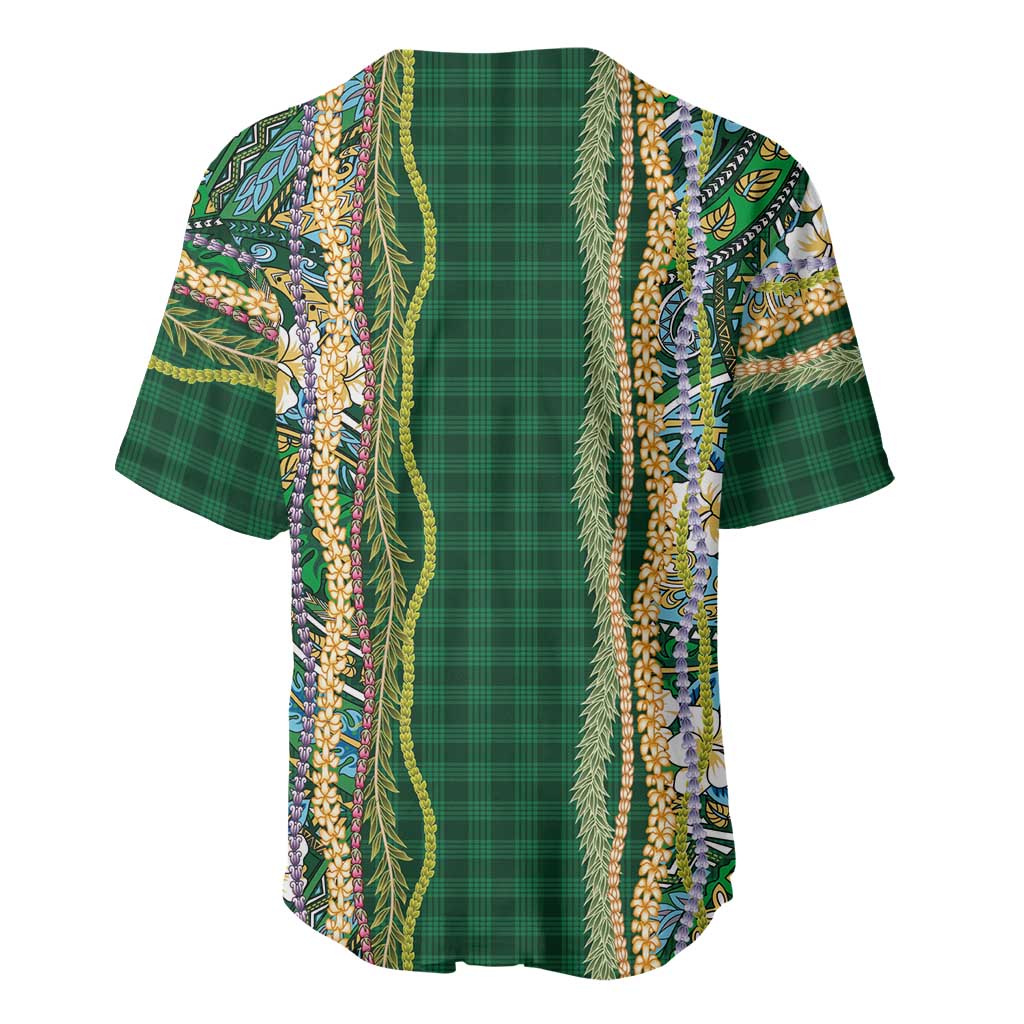 Hawaiian Art Flower Tribal with Lei Baseball Jersey Palaka Pattern Green Color LT03 - Polynesian Pride