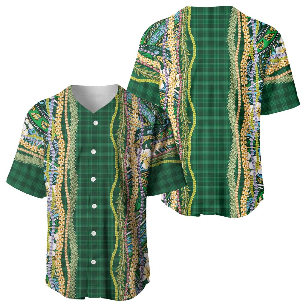 Hawaiian Art Flower Tribal with Lei Baseball Jersey Palaka Pattern Green Color LT03 - Polynesian Pride