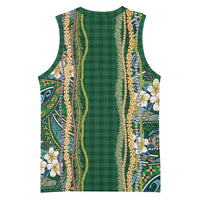 Hawaiian Art Flower Tribal with Lei Basketball Jersey Palaka Pattern Green Color LT03 - Polynesian Pride