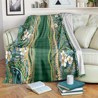 Hawaiian Art Flower Tribal with Lei Blanket Palaka Pattern Green Color LT03 Green - Polynesian Pride