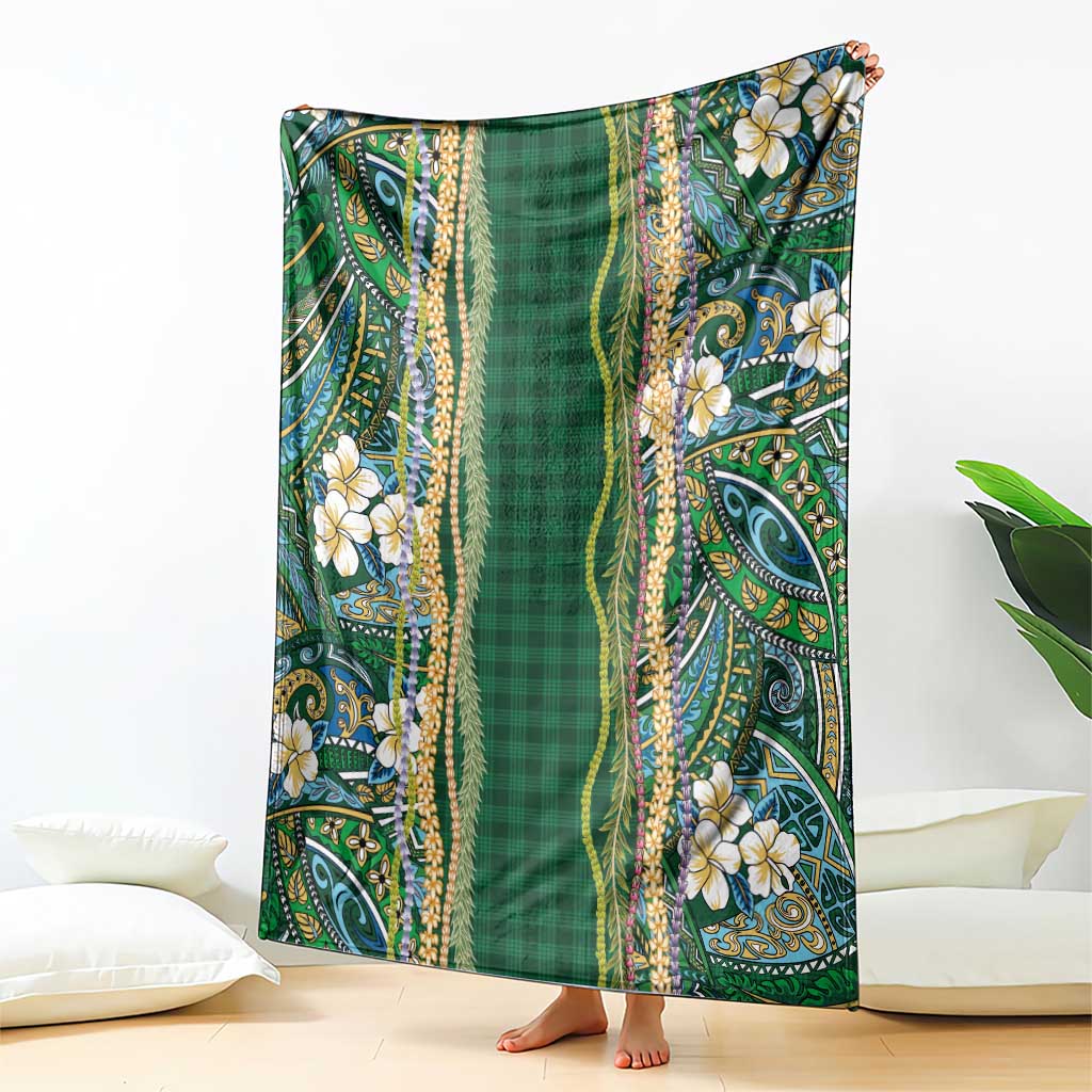 Hawaiian Art Flower Tribal with Lei Blanket Palaka Pattern Green Color LT03 - Polynesian Pride