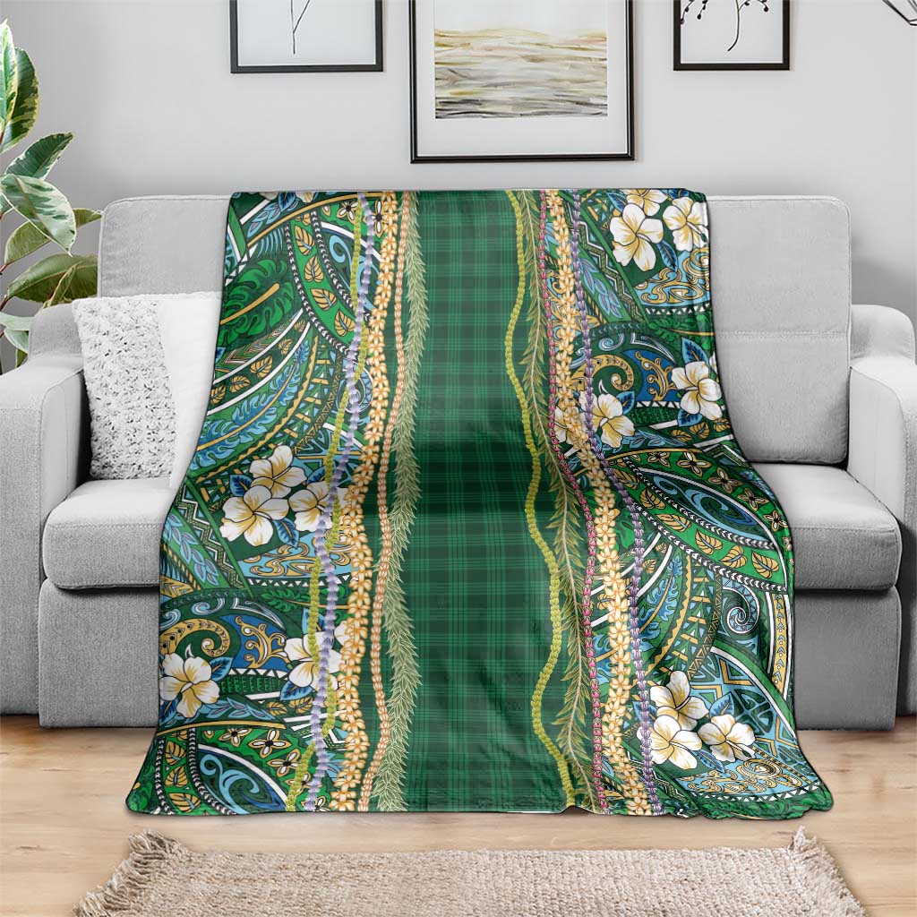 Hawaiian Art Flower Tribal with Lei Blanket Palaka Pattern Green Color LT03 - Polynesian Pride