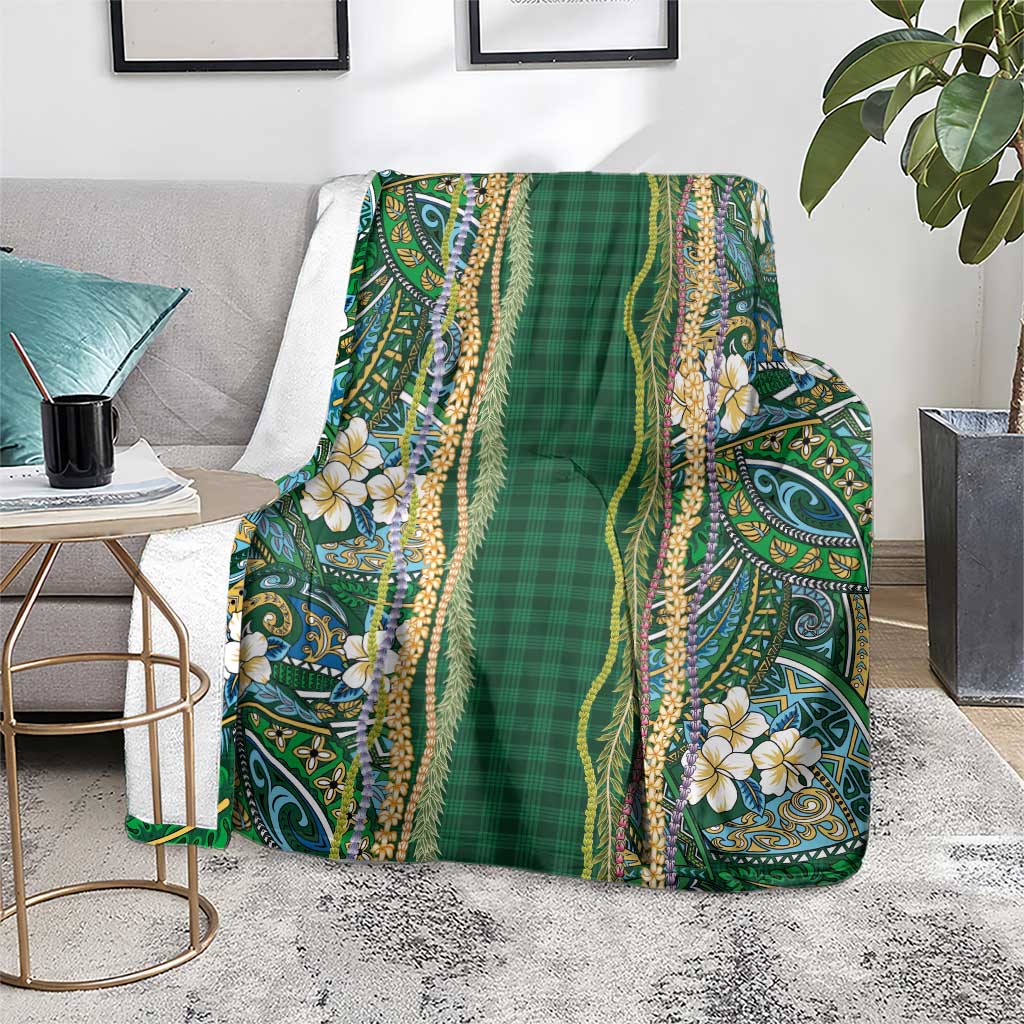 Hawaiian Art Flower Tribal with Lei Blanket Palaka Pattern Green Color LT03 - Polynesian Pride