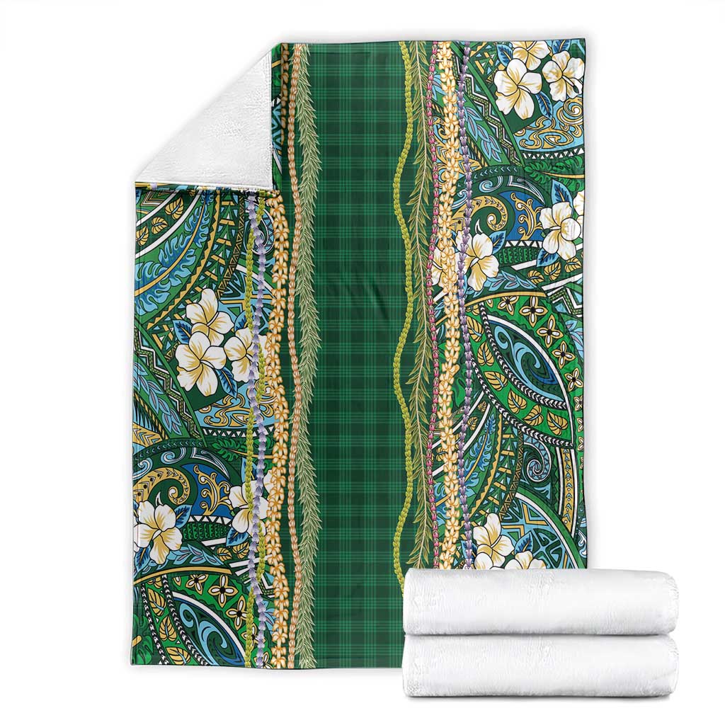 Hawaiian Art Flower Tribal with Lei Blanket Palaka Pattern Green Color LT03 - Polynesian Pride