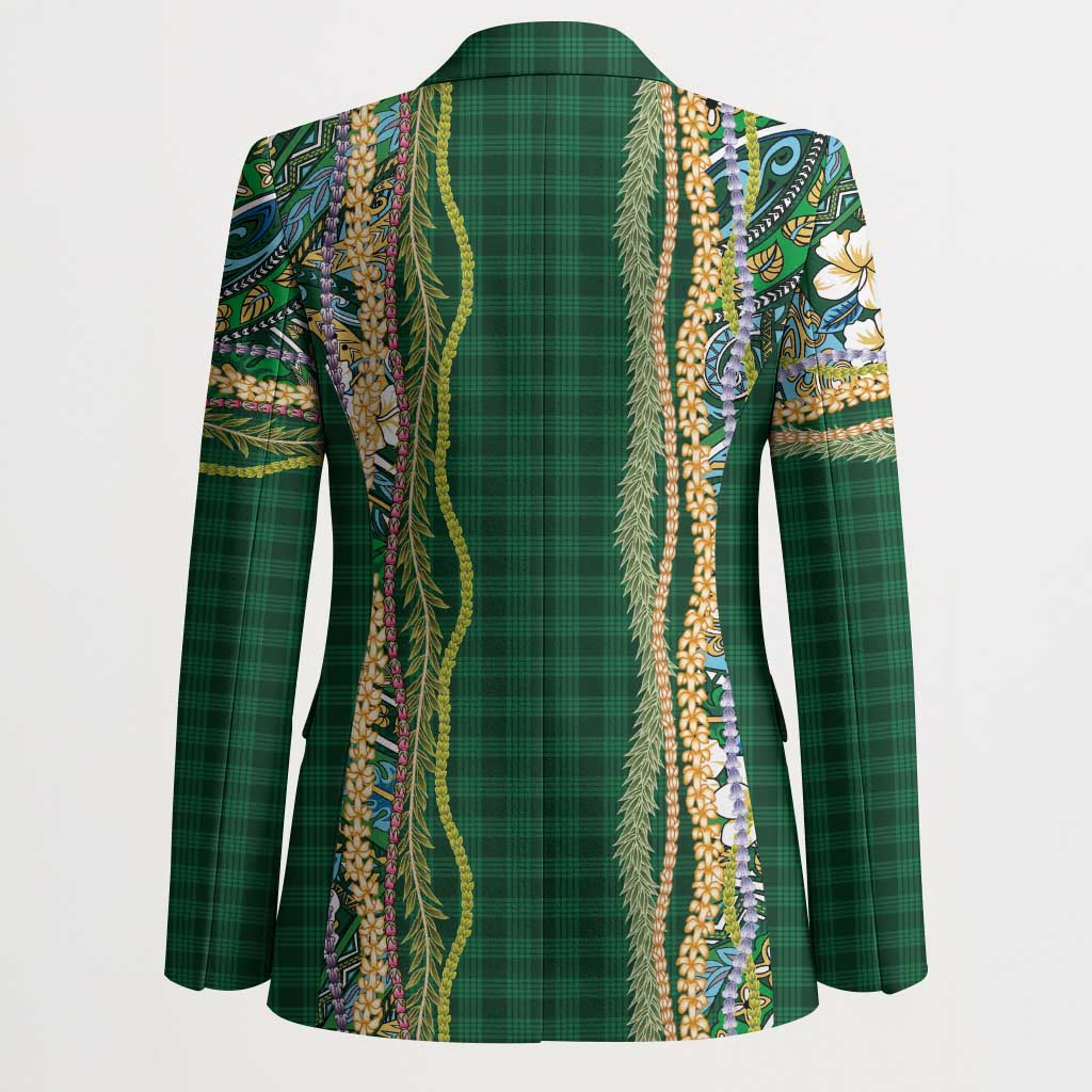 Hawaiian Art Flower Tribal with Lei Blazer Palaka Pattern Green Color LT03 - Polynesian Pride