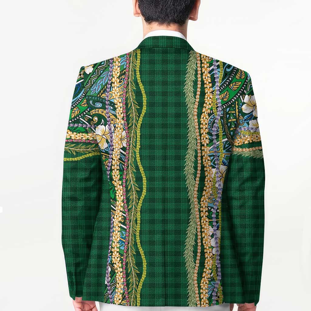 Hawaiian Art Flower Tribal with Lei Blazer Palaka Pattern Green Color LT03 - Polynesian Pride