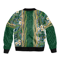 Hawaiian Art Flower Tribal with Lei Bomber Jacket Palaka Pattern Green Color LT03 - Polynesian Pride