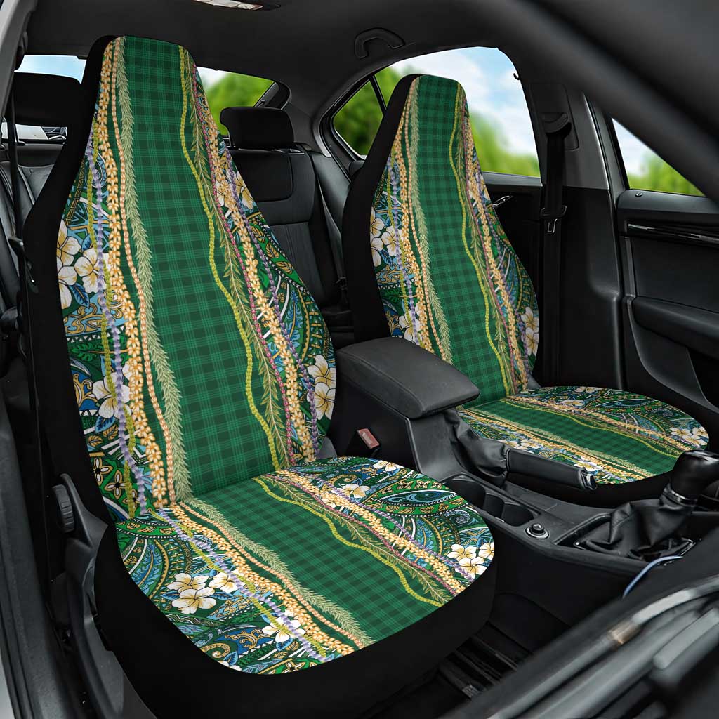 Hawaiian Art Flower Tribal with Lei Car Seat Cover Palaka Pattern Green Color LT03 One Size Green - Polynesian Pride