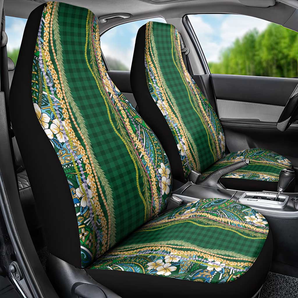 Hawaiian Art Flower Tribal with Lei Car Seat Cover Palaka Pattern Green Color LT03 - Polynesian Pride