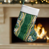 Hawaiian Art Flower Tribal with Lei Christmas Stocking Palaka Pattern Green Color LT03 Set of 2 Green - Polynesian Pride