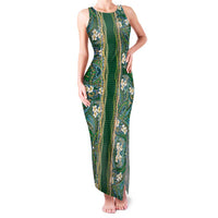 Hawaiian Art Flower Tribal with Lei Family Matching Tank Maxi Dress and Hawaiian Shirt Palaka Pattern Green Color - Polynesian Pride