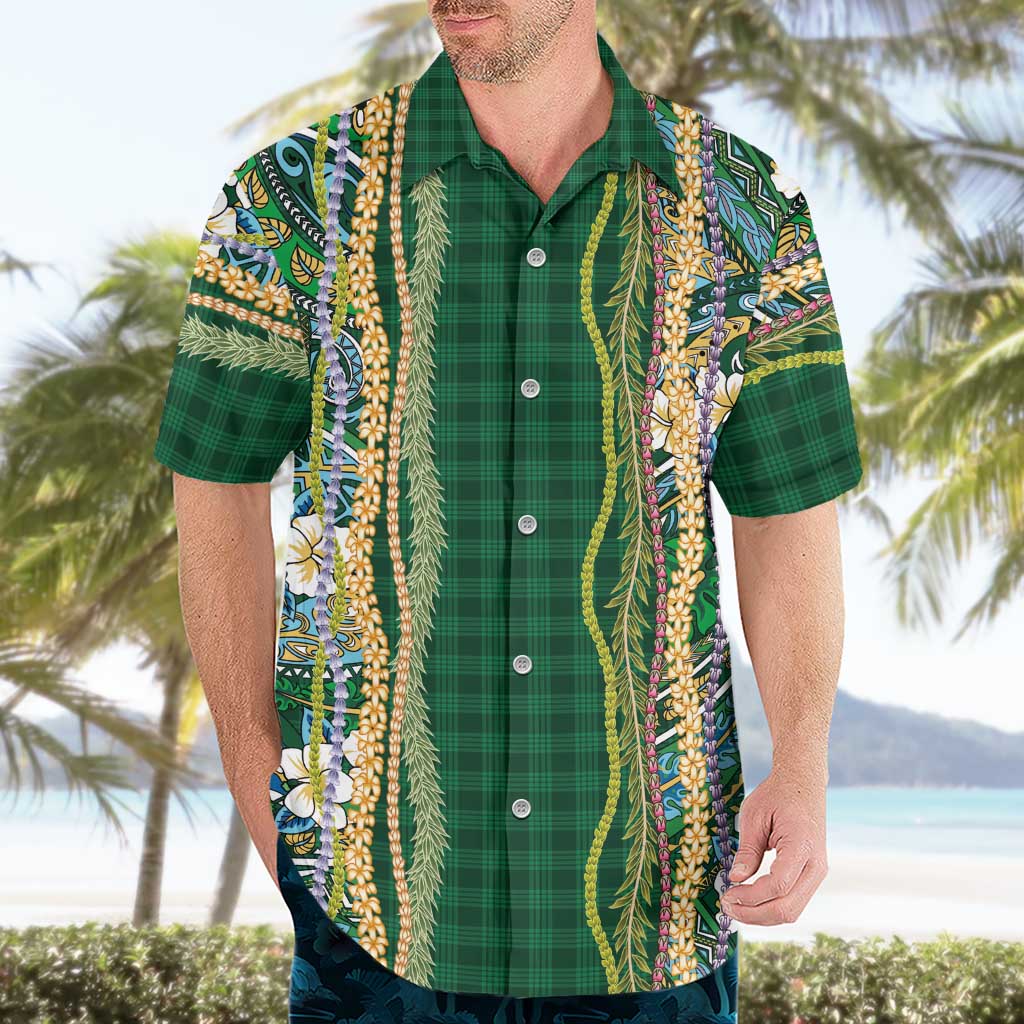 Hawaiian Art Flower Tribal with Lei Hawaiian Shirt Palaka Pattern Green Color LT03 - Polynesian Pride