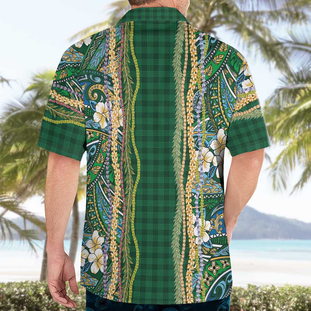 Hawaiian Art Flower Tribal with Lei Hawaiian Shirt Palaka Pattern Green Color LT03 - Polynesian Pride