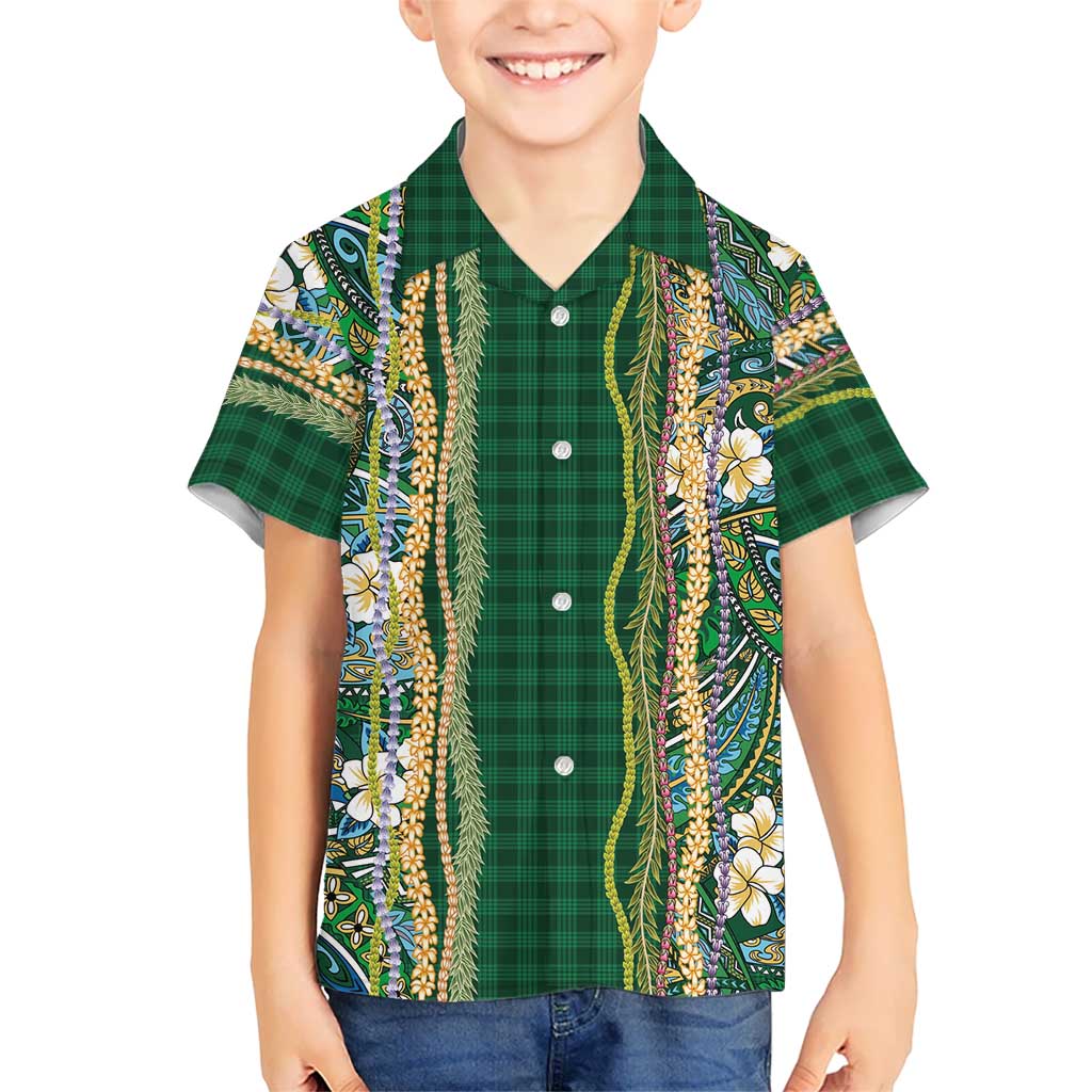 Hawaiian Art Flower Tribal with Lei Hawaiian Shirt Palaka Pattern Green Color LT03 - Polynesian Pride
