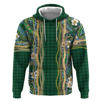 Hawaiian Art Flower Tribal with Lei Hoodie Palaka Pattern Green Color LT03 Pullover Hoodie Green - Polynesian Pride