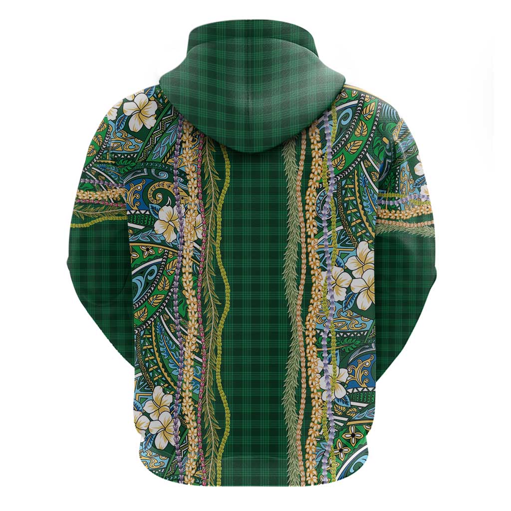 Hawaiian Art Flower Tribal with Lei Hoodie Palaka Pattern Green Color LT03 - Polynesian Pride