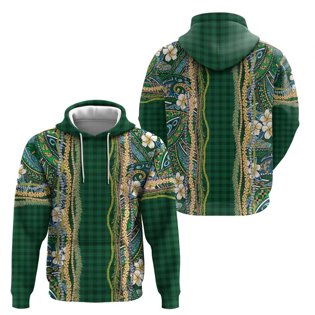 Hawaiian Art Flower Tribal with Lei Hoodie Palaka Pattern Green Color LT03 - Polynesian Pride